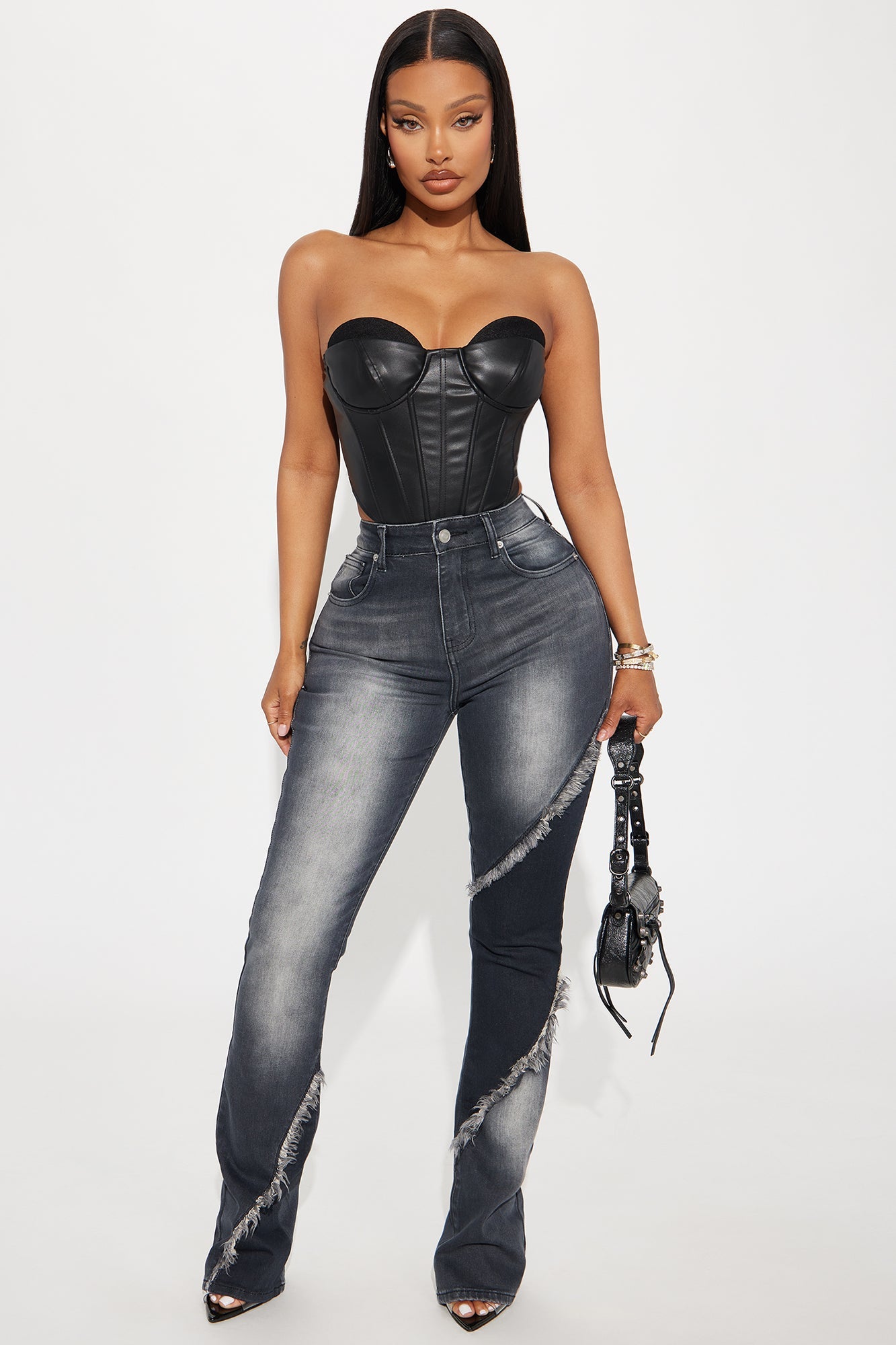 Think About It All The Time Two Tone Stretch Bootcut Jeans - Black Wash