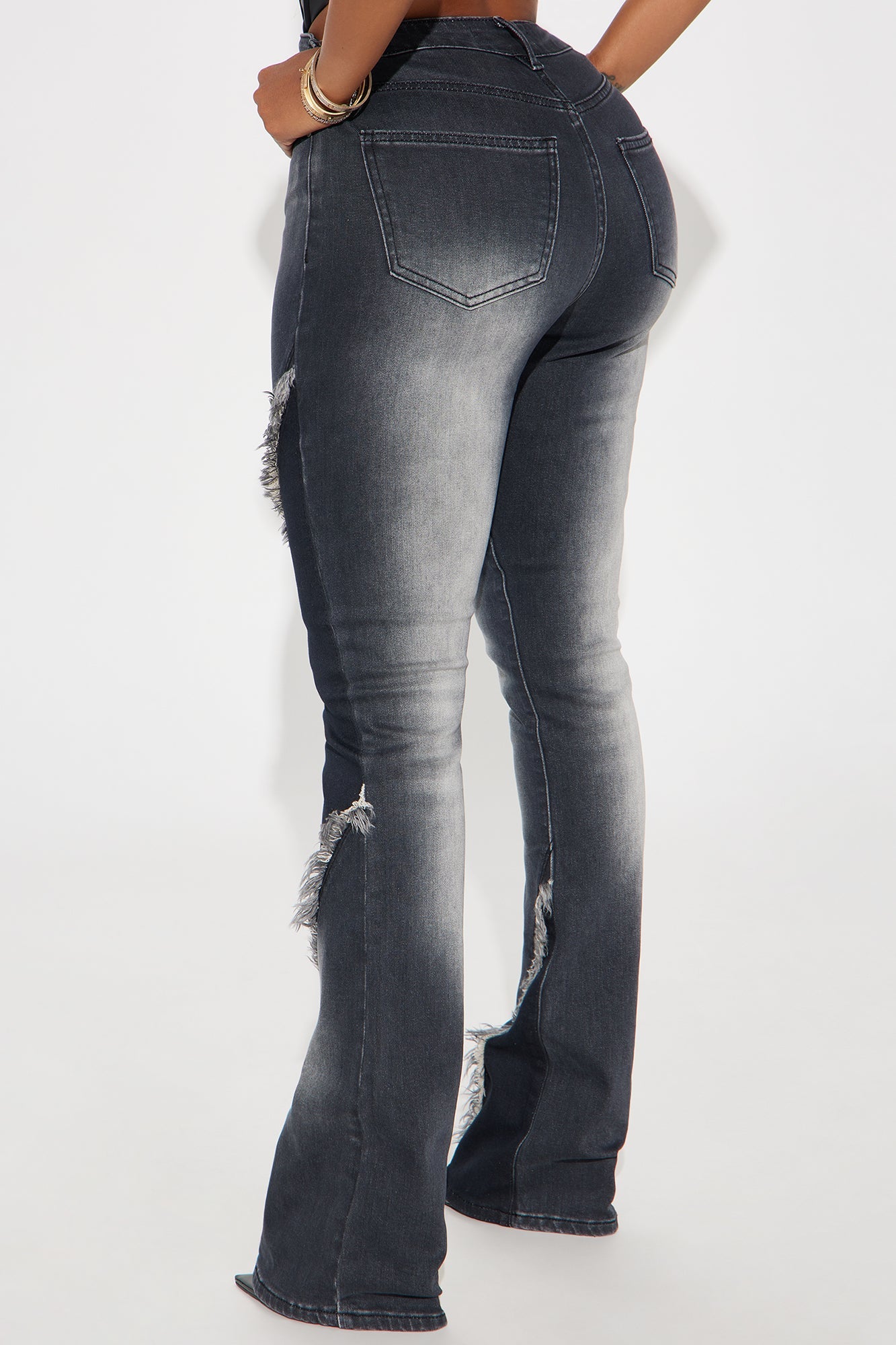 Think About It All The Time Two Tone Stretch Bootcut Jeans - Black Wash