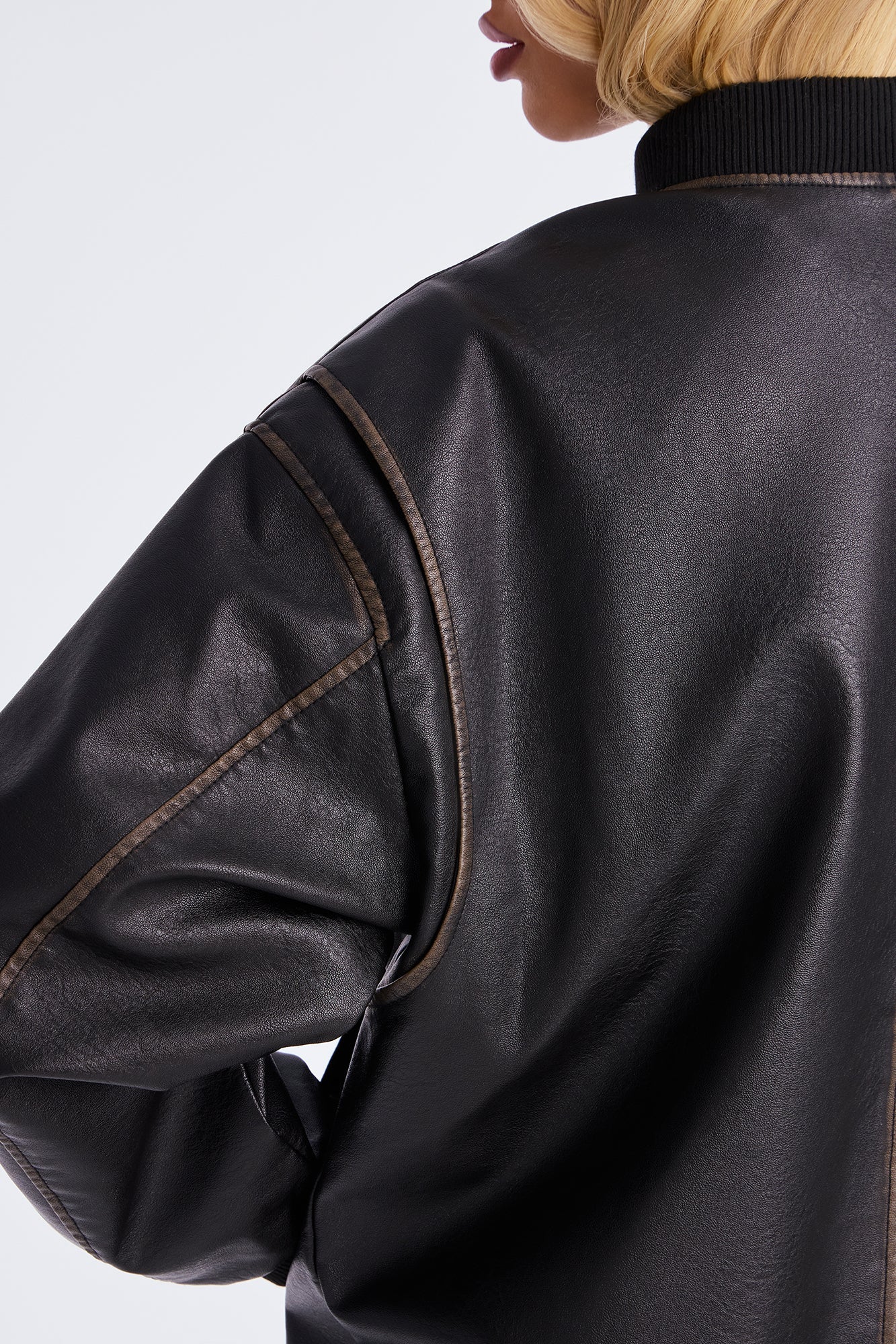 Adriana Faux Leather Bomber Jacket - Black