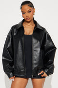 Lola Croc Faux Leather Bomber Jacket - Black