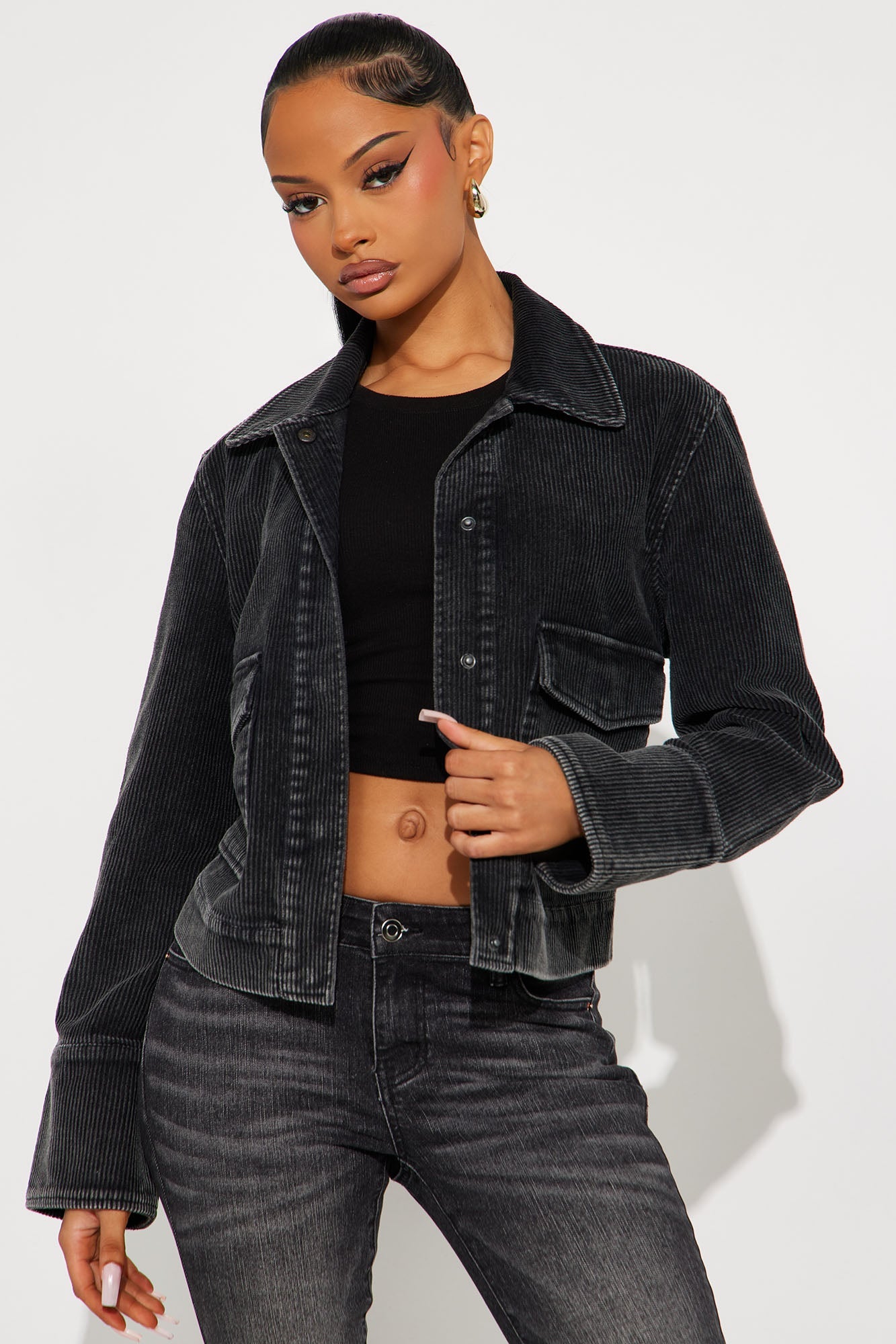Rustic Charm Corduroy Jacket - Black