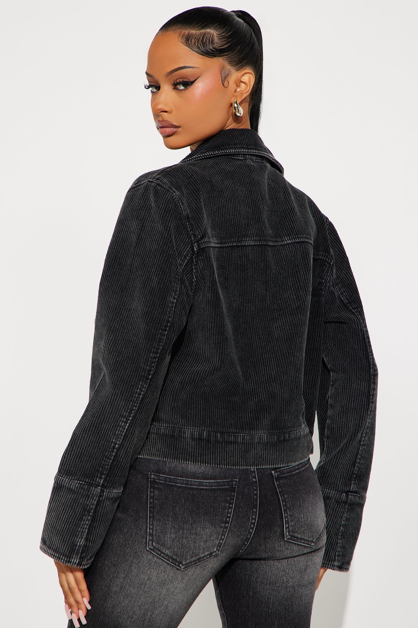 Rustic Charm Corduroy Jacket - Black