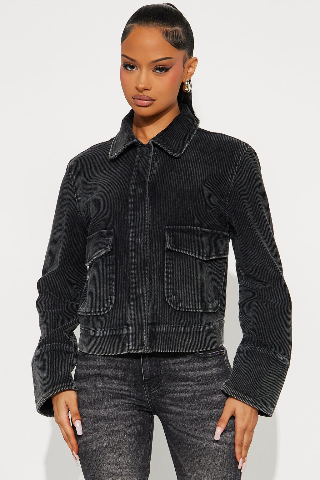 Rustic Charm Corduroy Jacket - Black