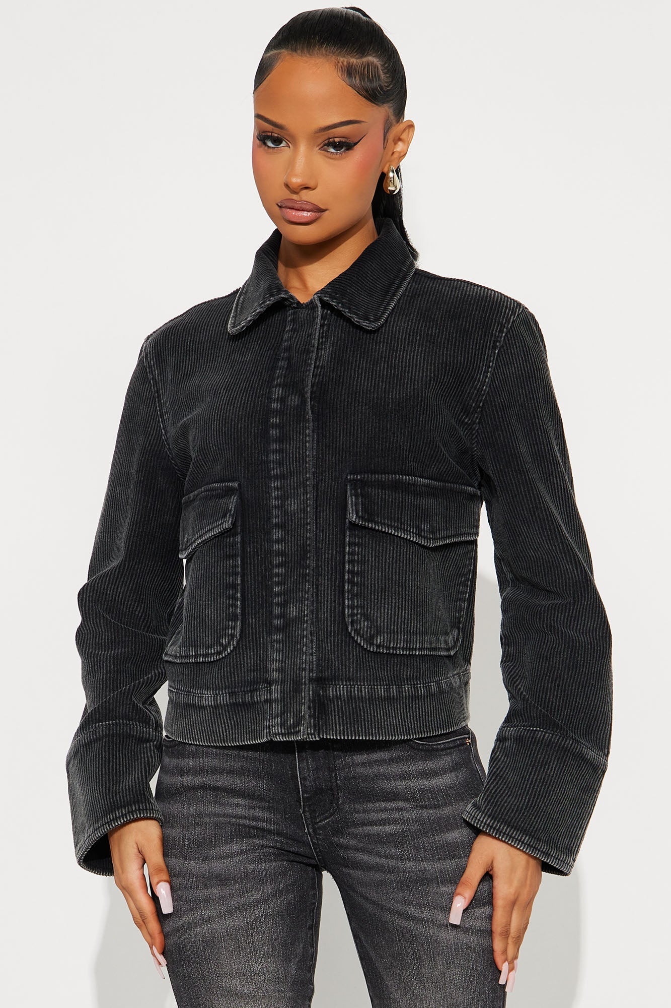 Rustic Charm Corduroy Jacket - Black