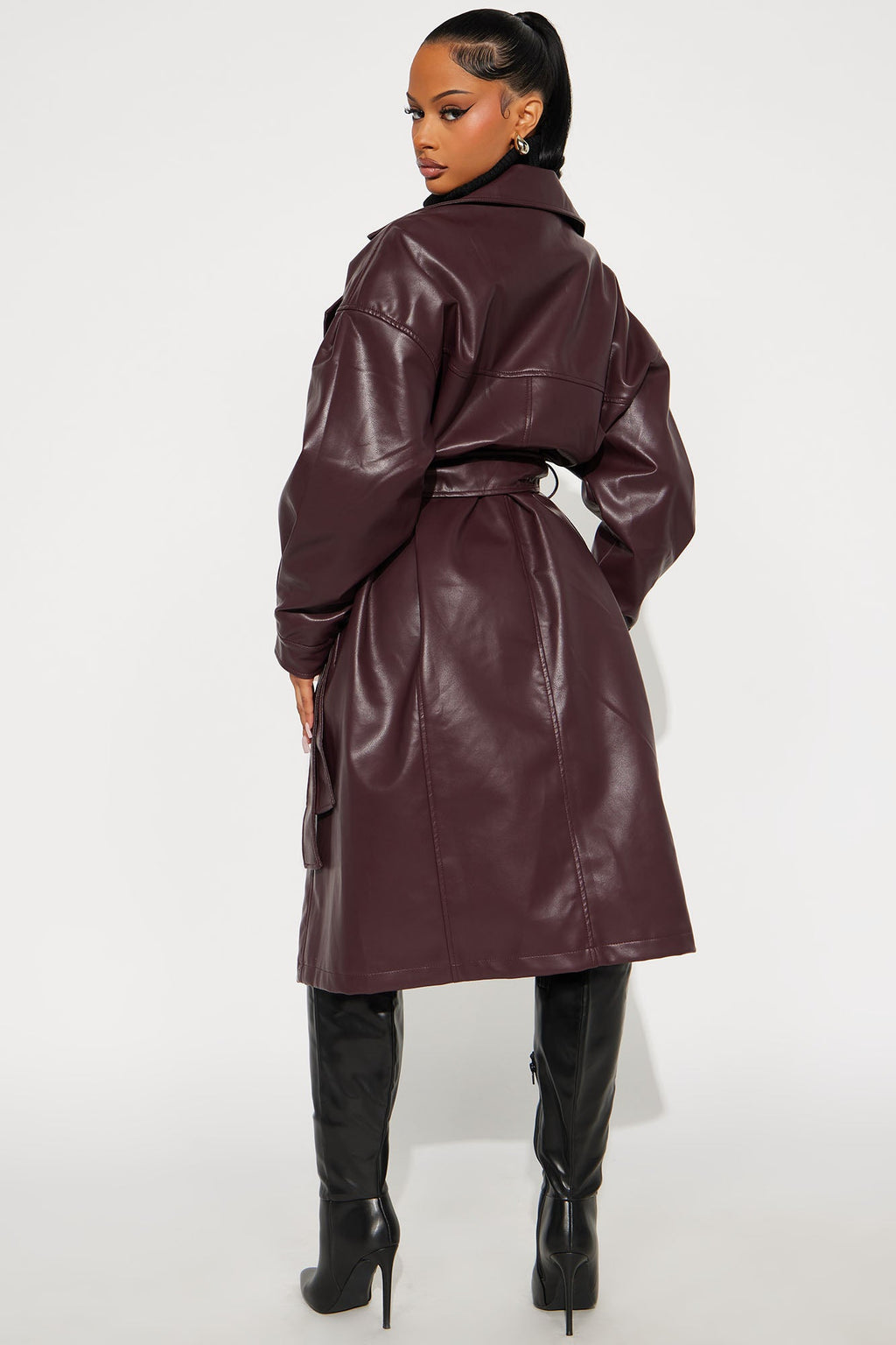 Celeste Faux Leather Trench - Burgundy