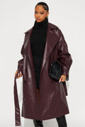 Celeste Faux Leather Trench - Burgundy