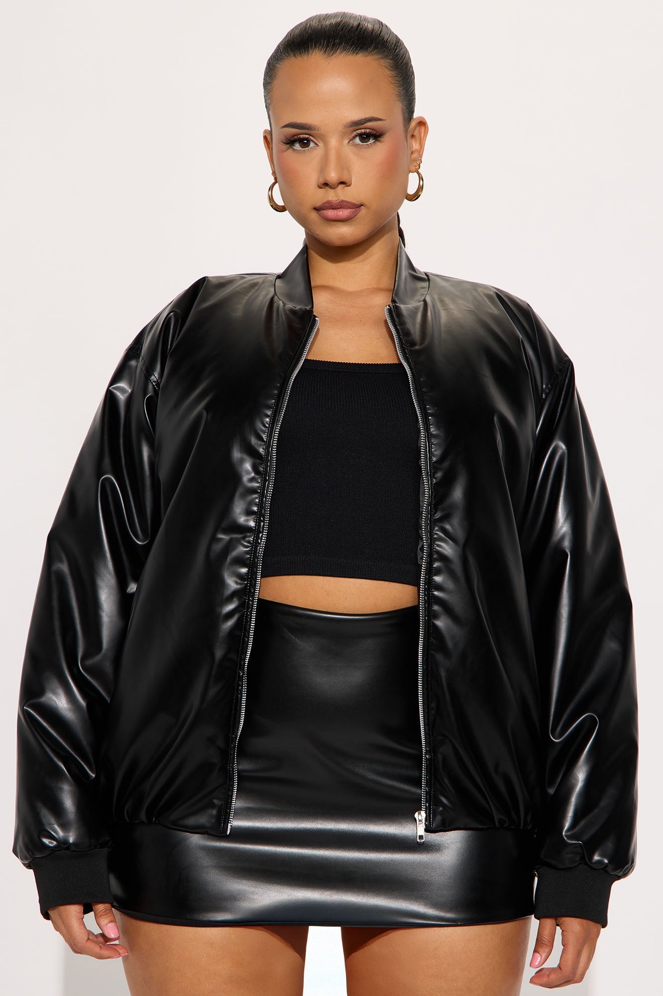 Gwen Faux Leather Puffer - Black