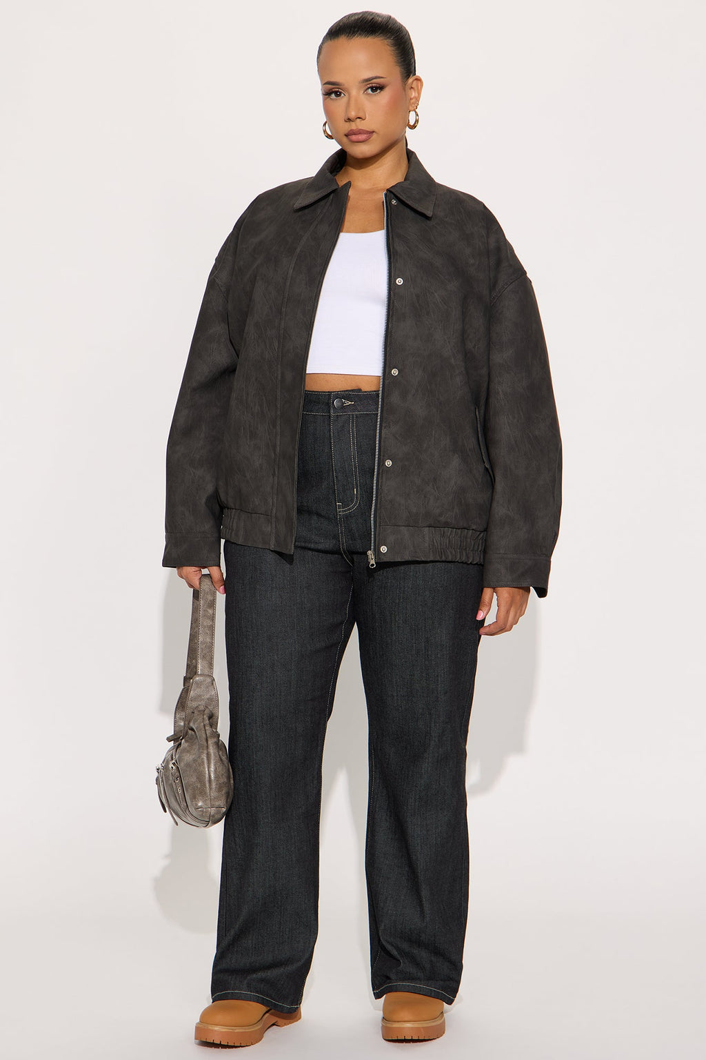 Alexis Washed Faux Leather Bomber Jacket - Black