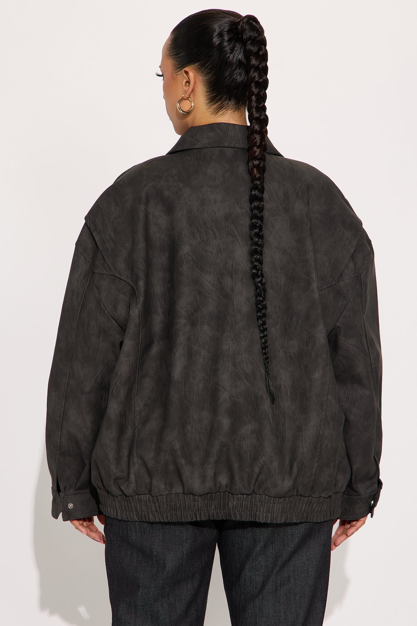Alexis Washed Faux Leather Bomber Jacket - Black