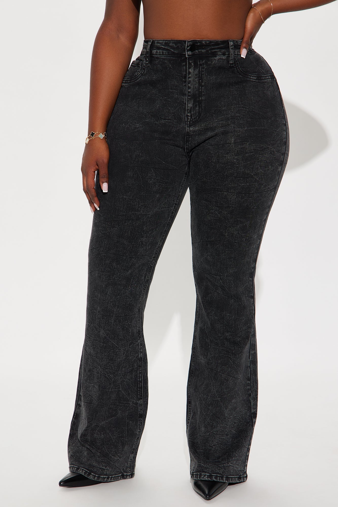 Audrey Booty Lifting Stretch Flare Jeans - Acid Wash Black