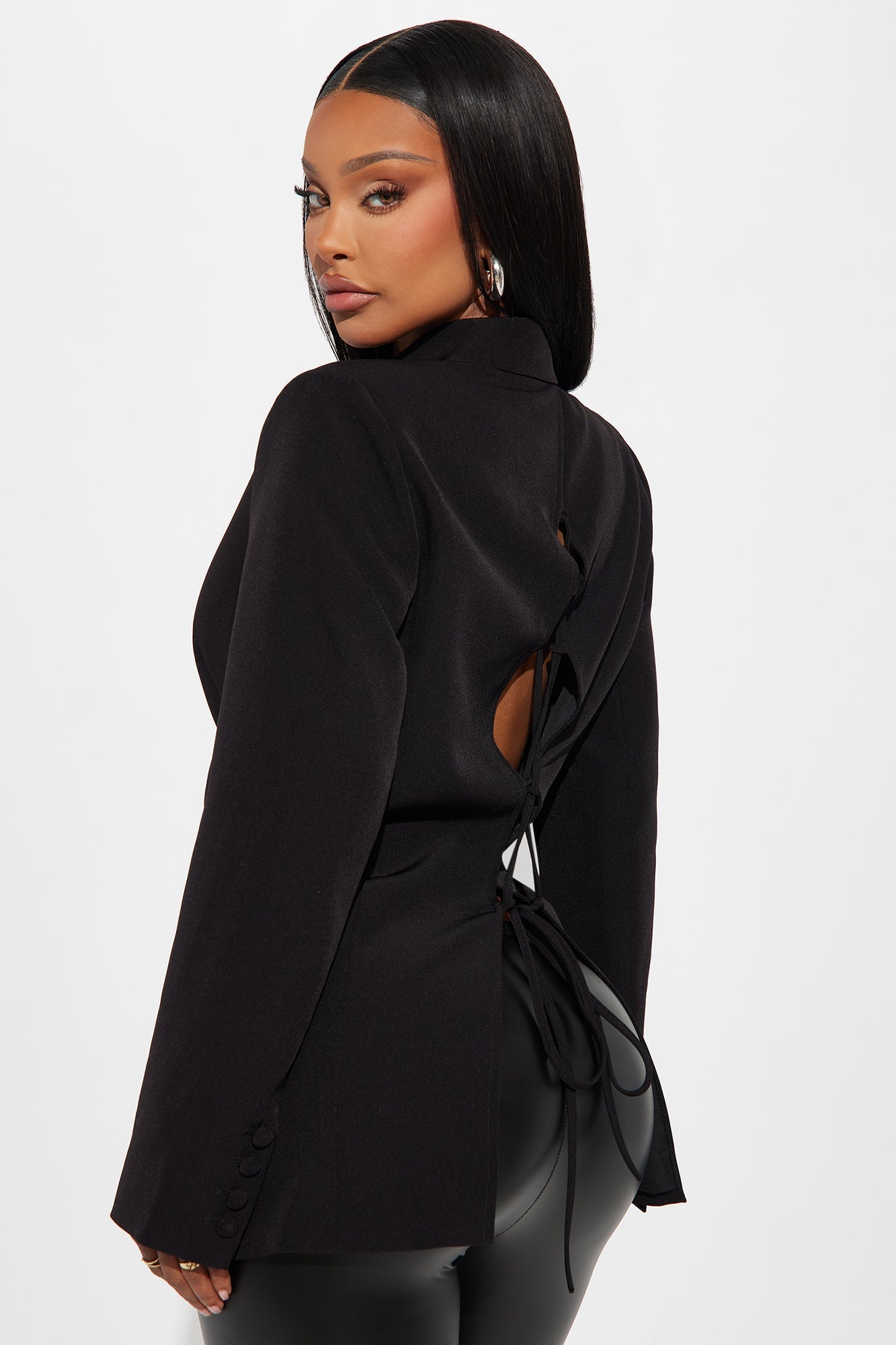 Khloe Lace Up Blazer - Black