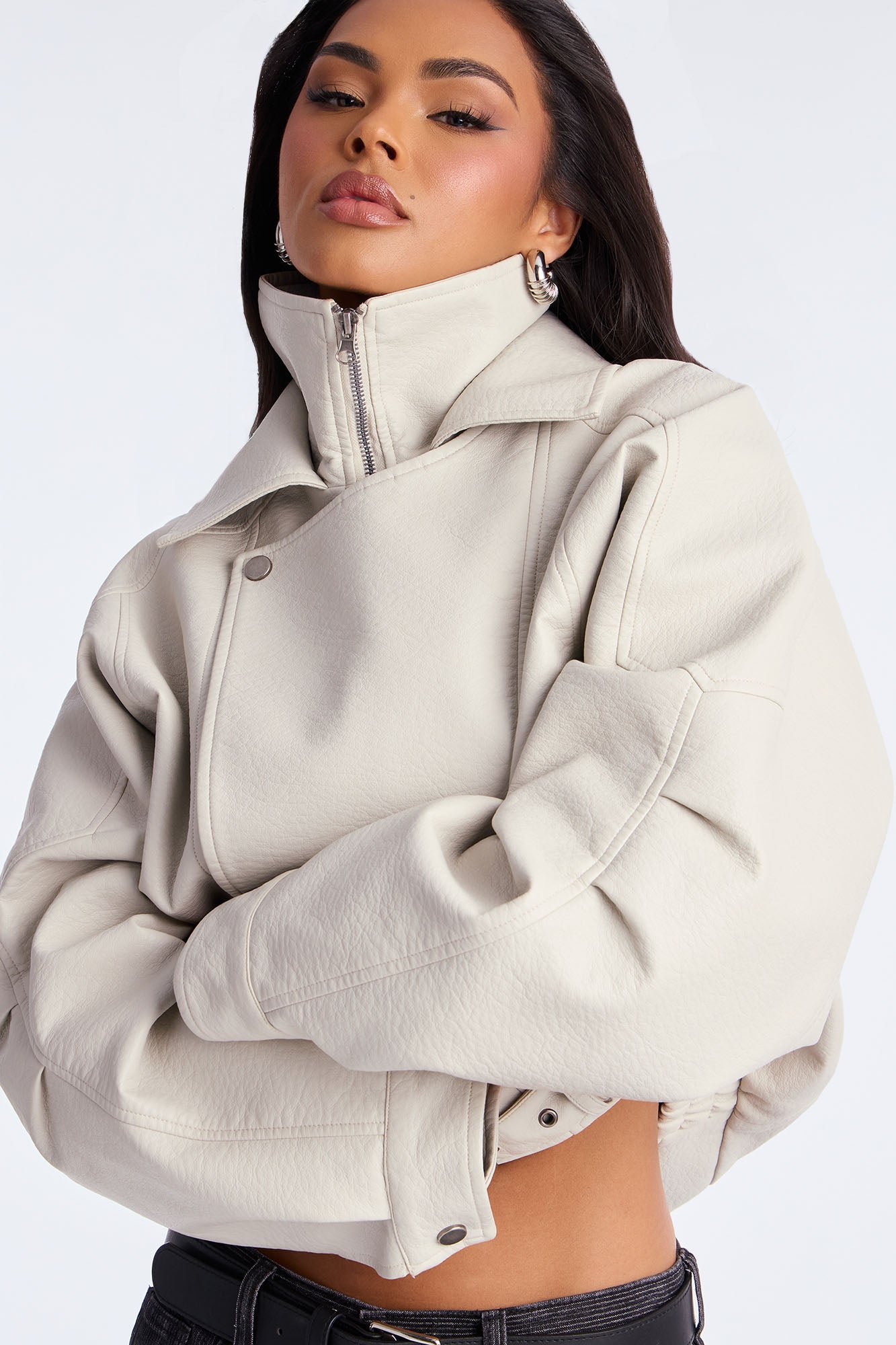 Harlem Faux Leather Moto Jacket - Stone