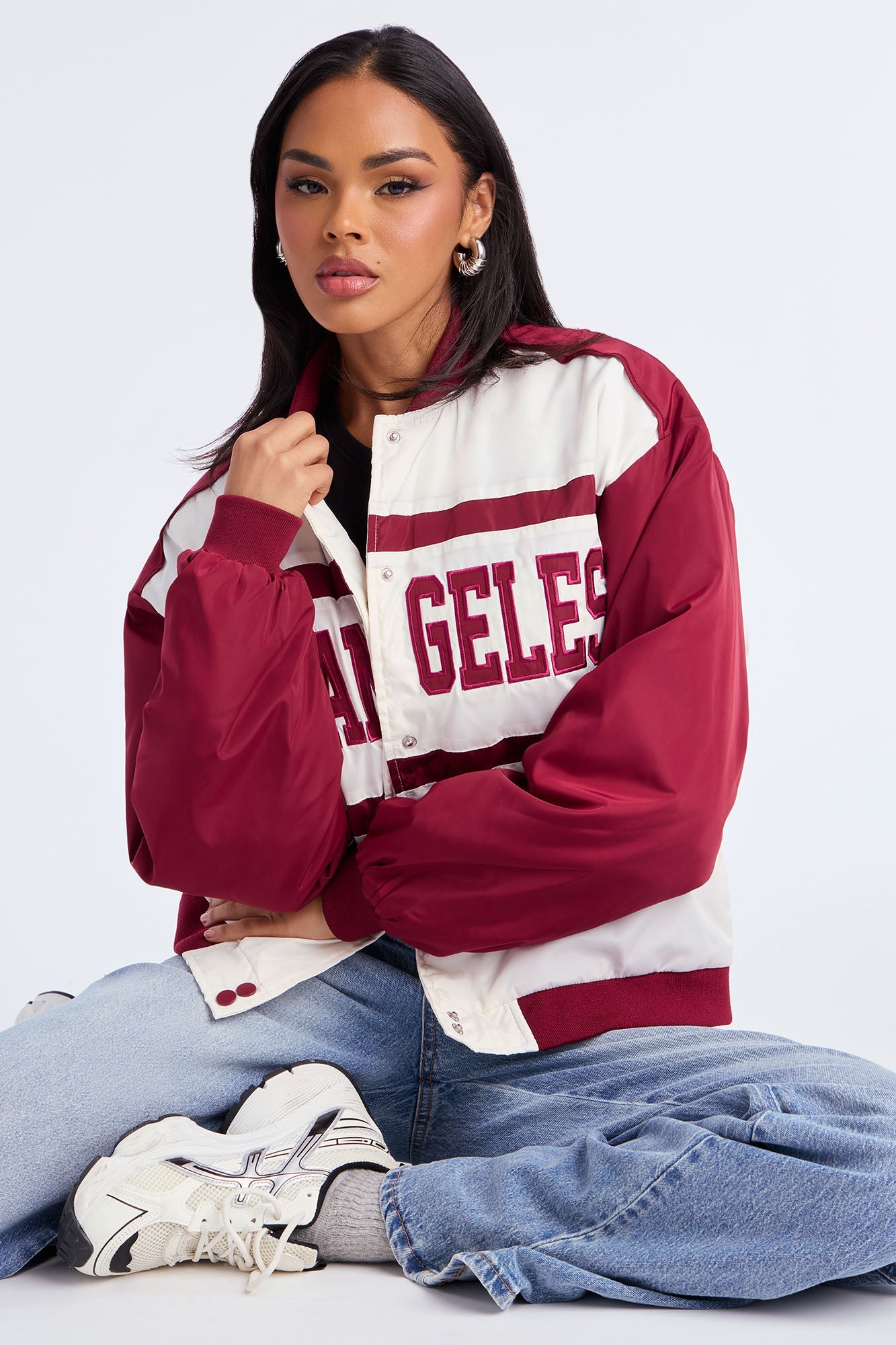 Los Angeles Chillin Varsity Bomber Jacket - Burgundy/combo