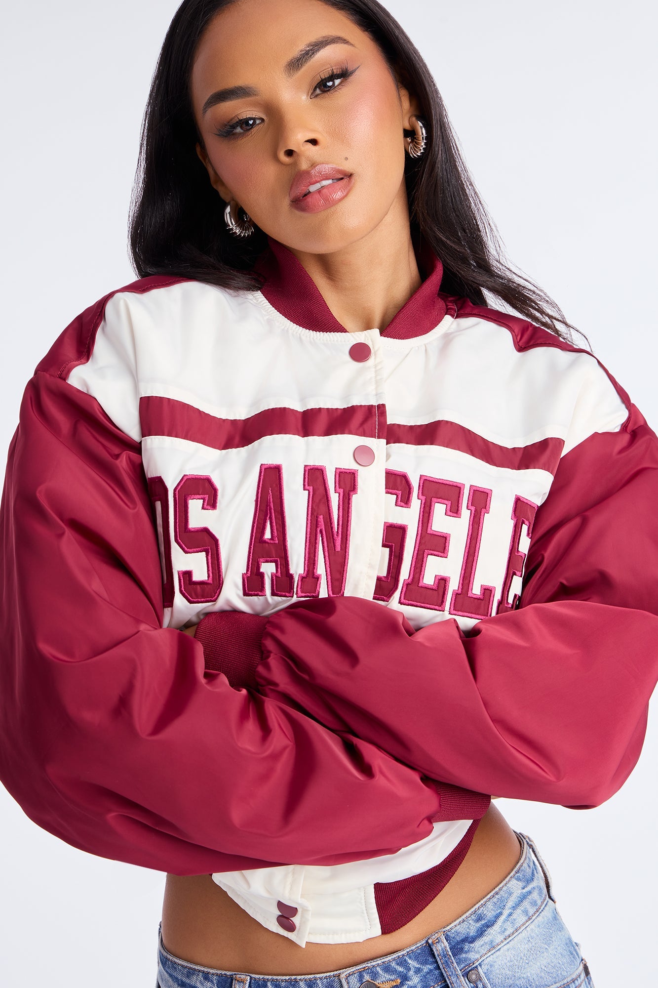 Los Angeles Chillin Varsity Bomber Jacket - Burgundy/combo
