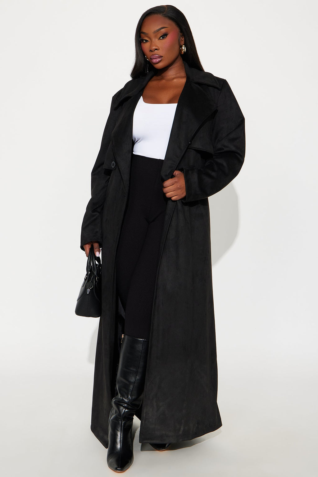 Topic of Conversation Faux Suede Trench Coat - Black