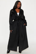 Topic of Conversation Faux Suede Trench Coat - Black