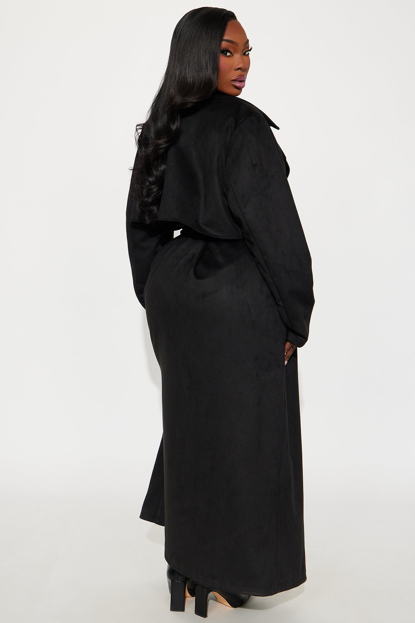 Topic of Conversation Faux Suede Trench Coat - Black