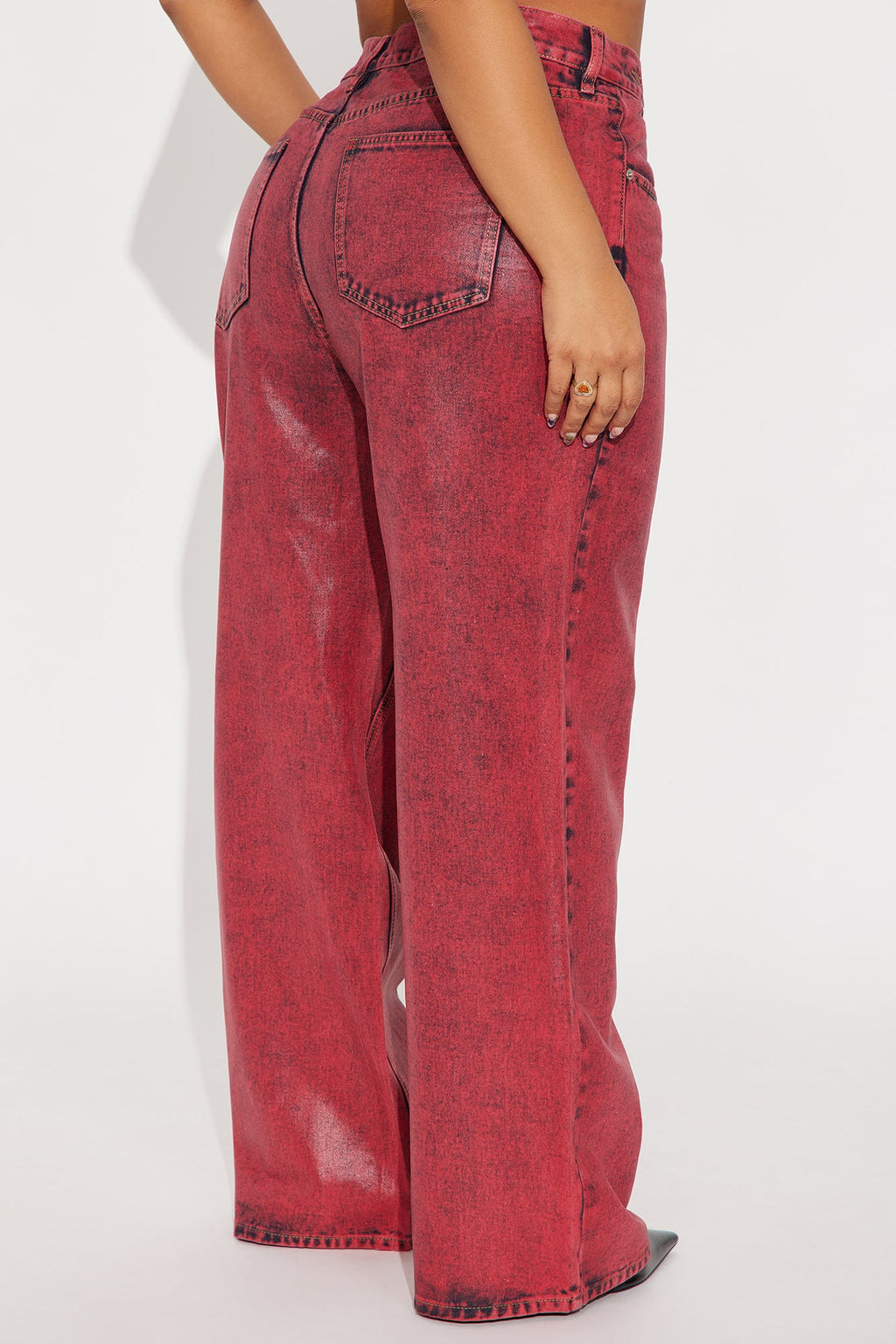 Red Hot Coated Wide Leg Jeans - Red