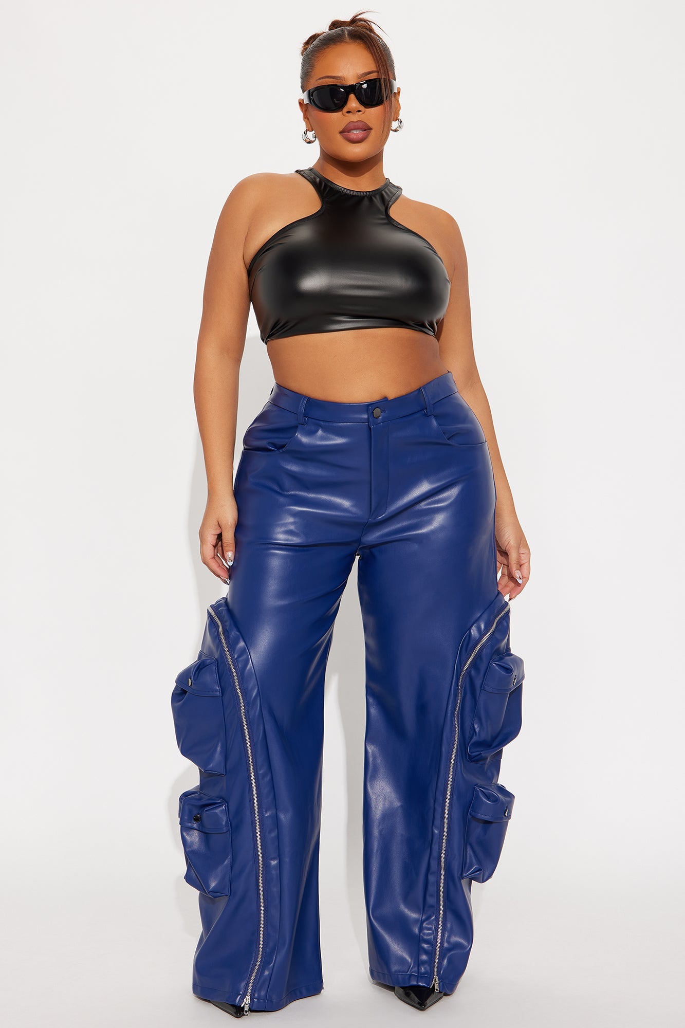 Barely Holdin' On Faux Leather Pant - Navy