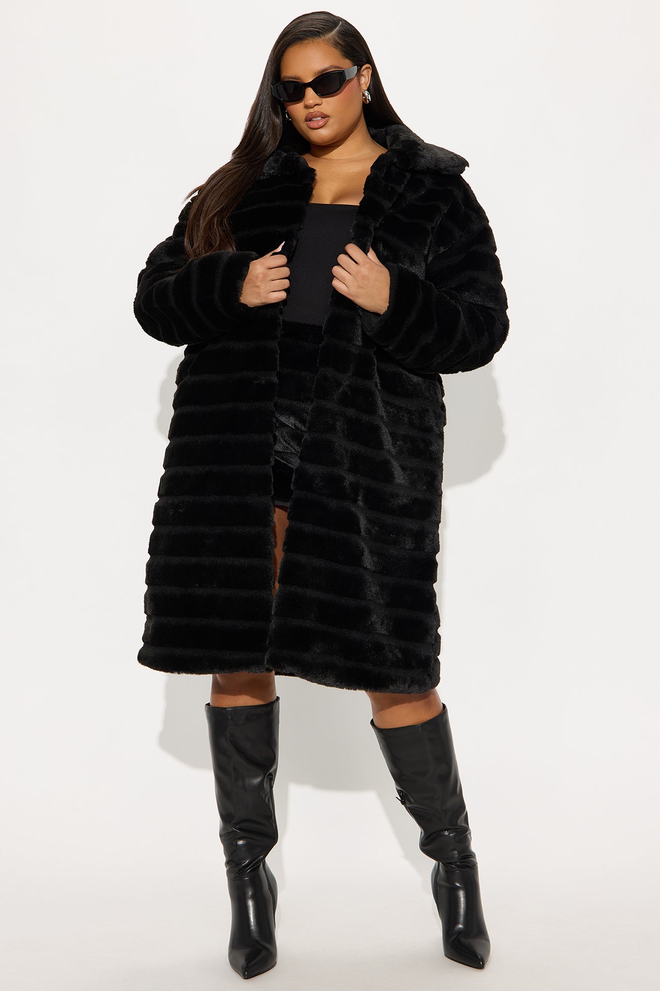 Paloma Faux Fur Trench Coat - Black