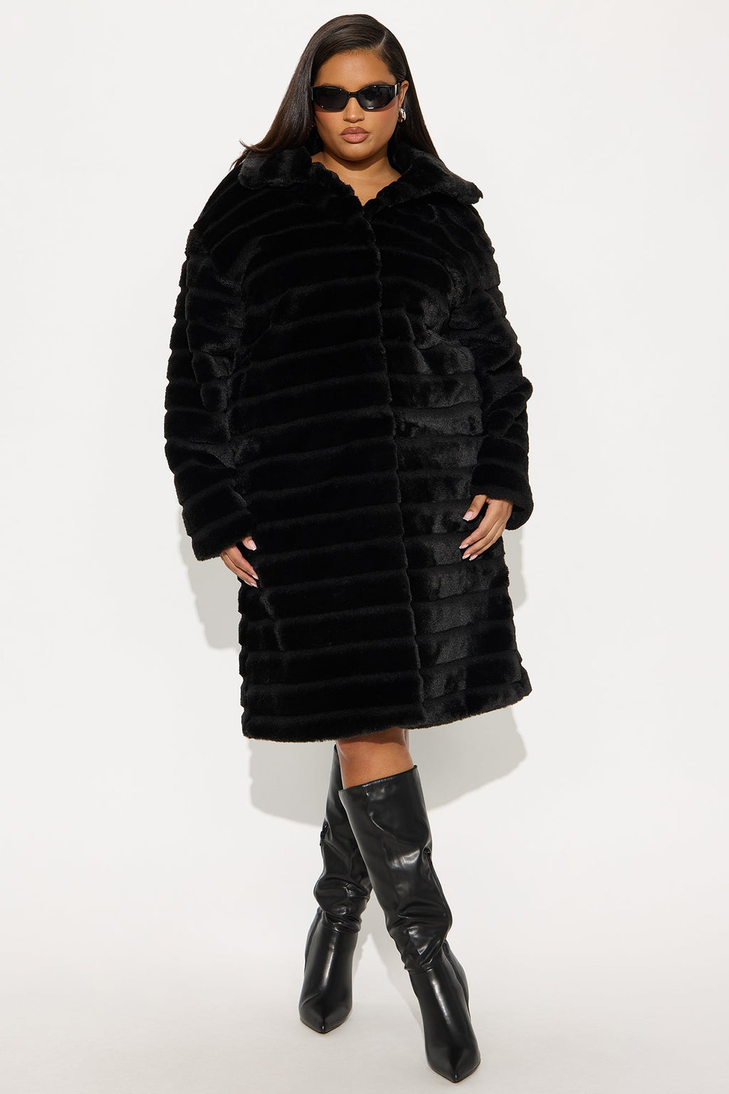 Paloma Faux Fur Trench Coat - Black