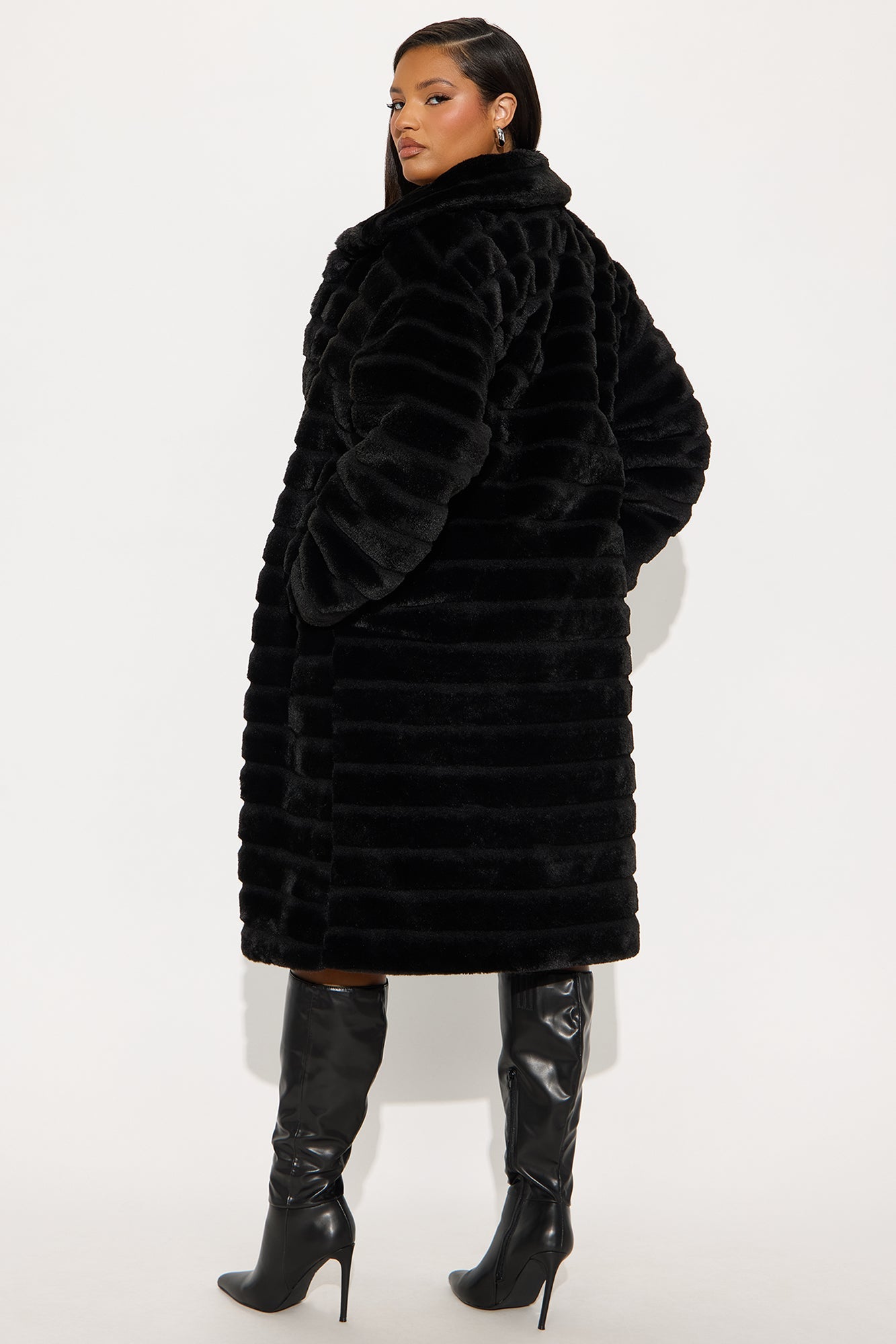 Paloma Faux Fur Trench Coat - Black