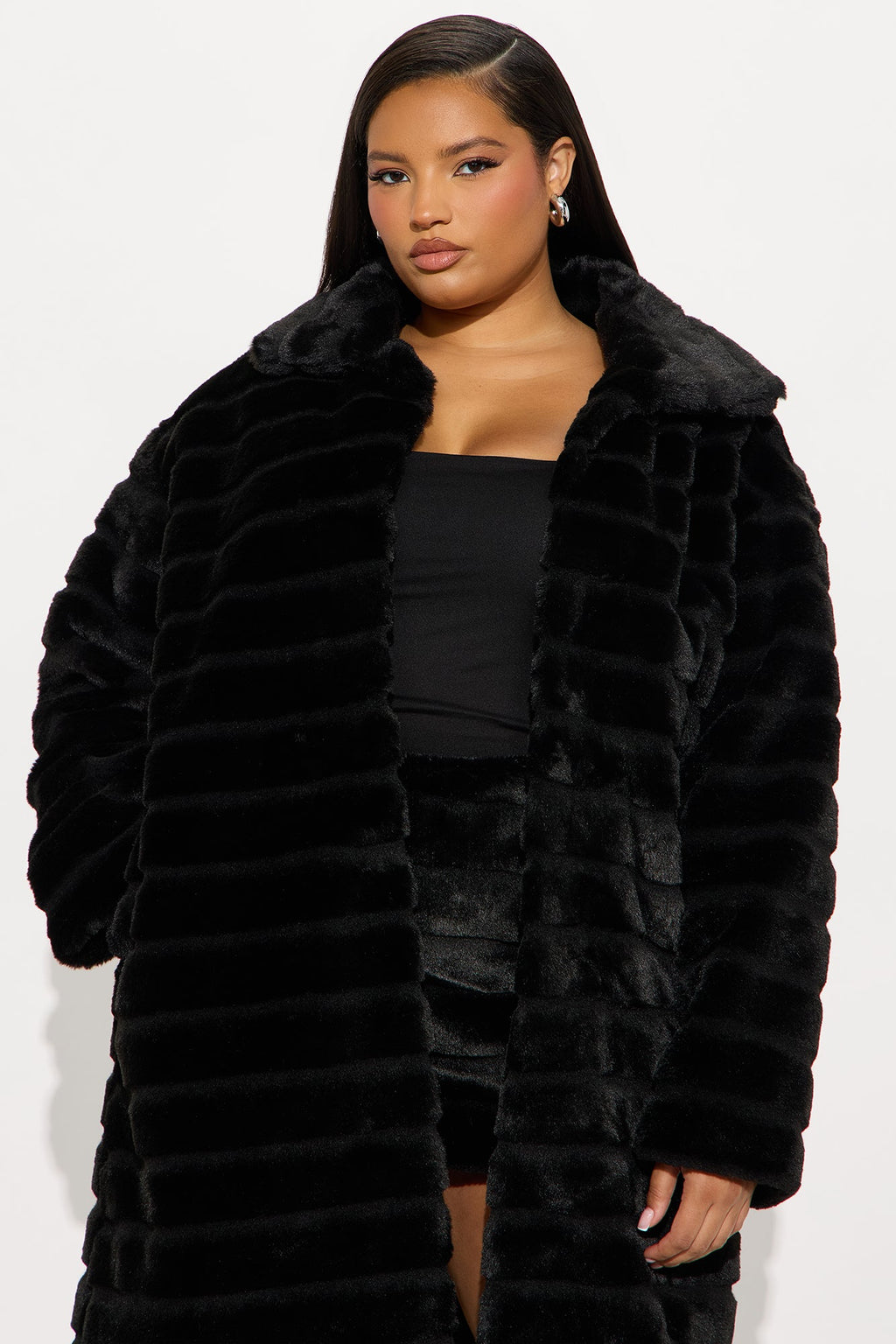Paloma Faux Fur Trench Coat - Black