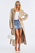 Hold My Own Faux Patent Leather Coat - Taupe