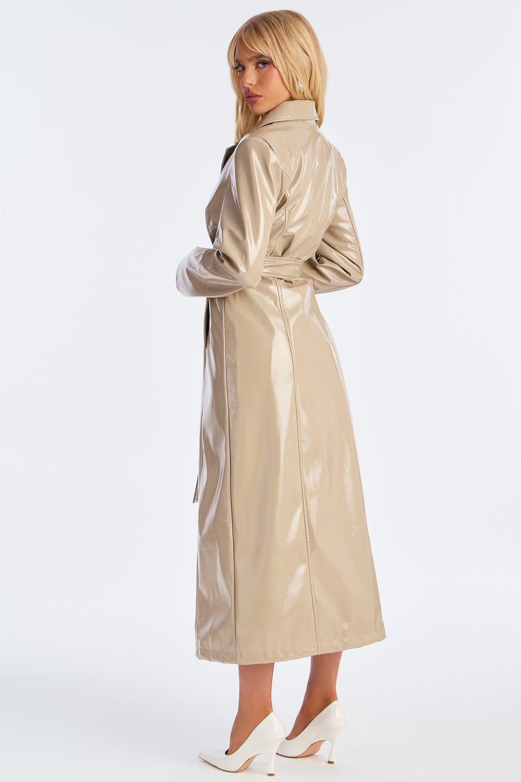 Hold My Own Faux Patent Leather Coat - Taupe