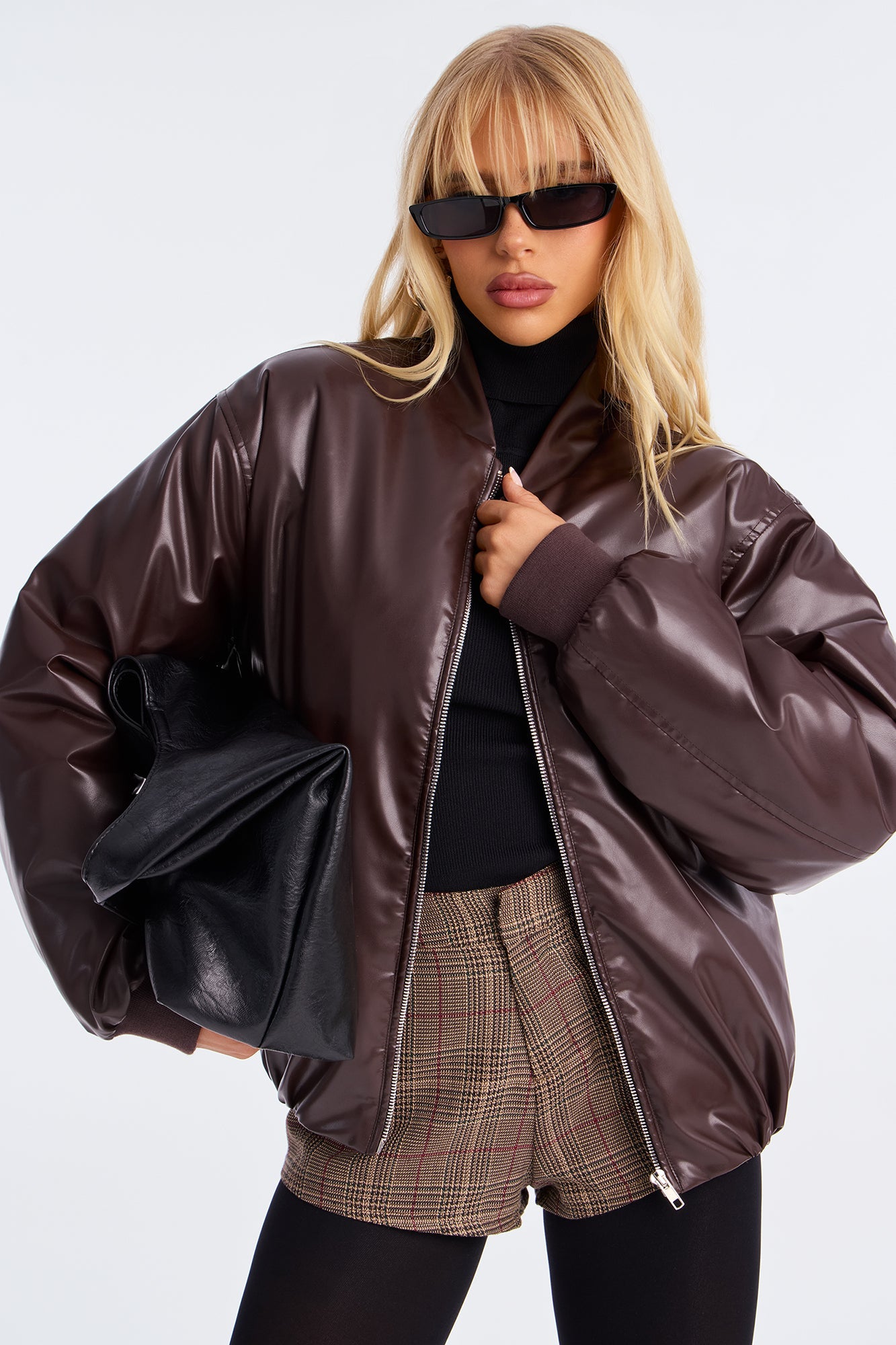Gwen Faux Leather Puffer - Chocolate