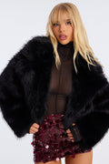 Chloe Faux Fur Cropped Coat - Black