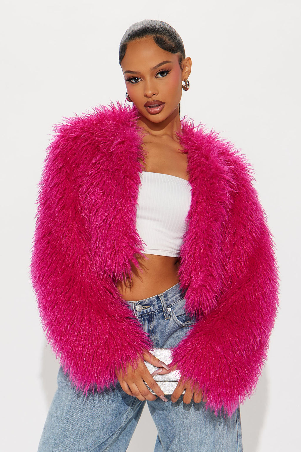 Sydney Faux Fur Coat - Fuchsia