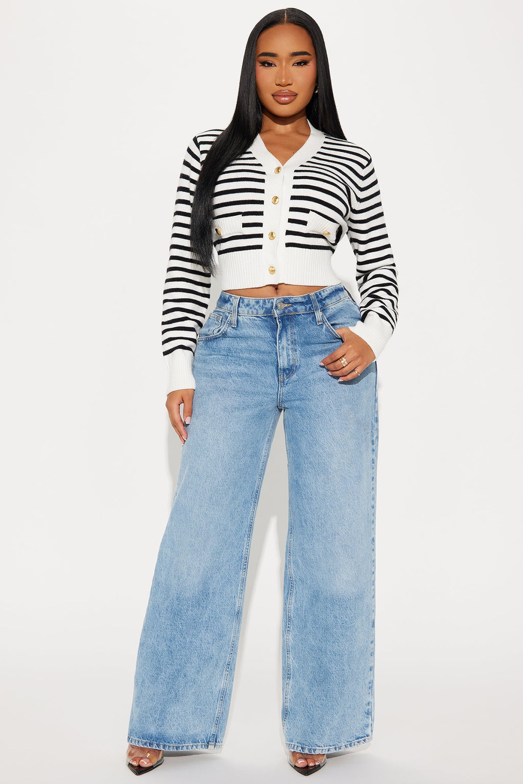 Country Club Striped Cardigan - White/combo