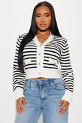 Country Club Striped Cardigan - White/combo