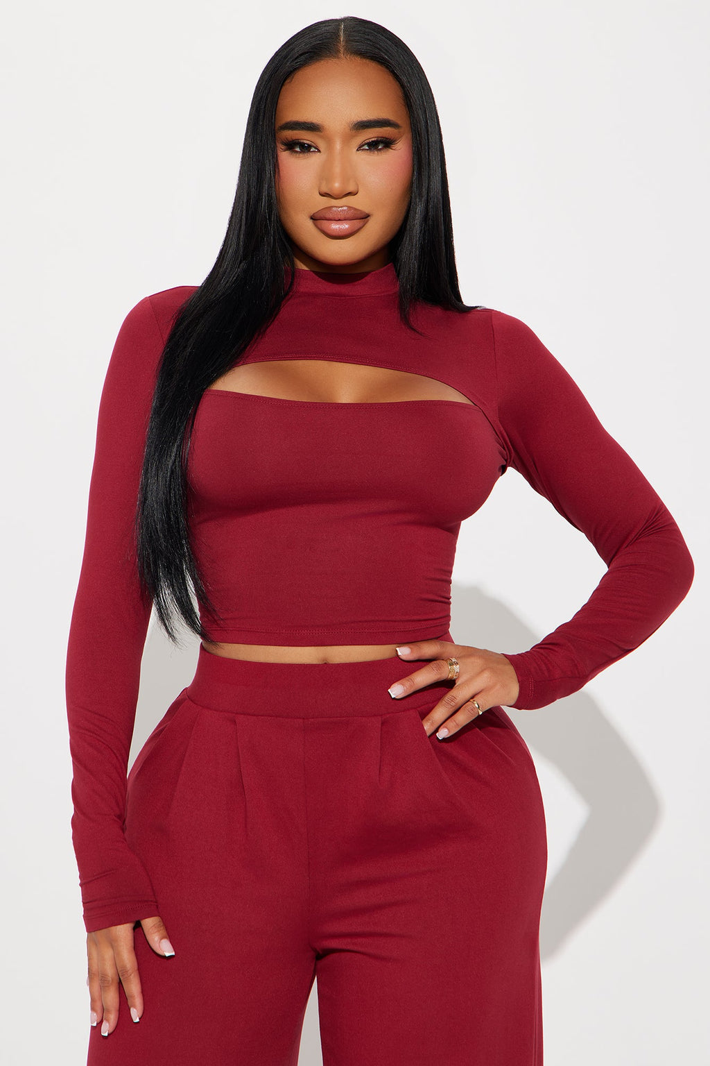 Choosing You Wide Leg Pant Set - Burgundy
