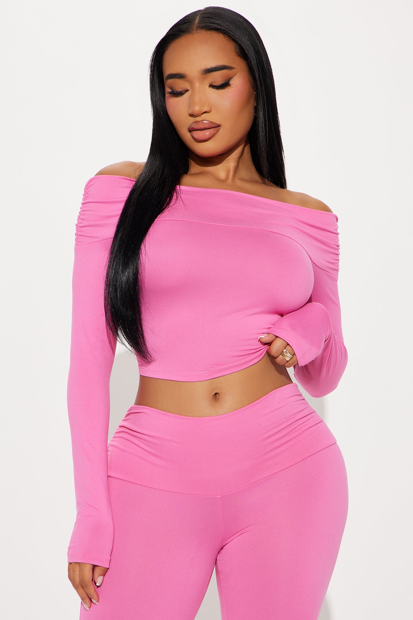 Shayna Off Shoulder Pant Set - Pink