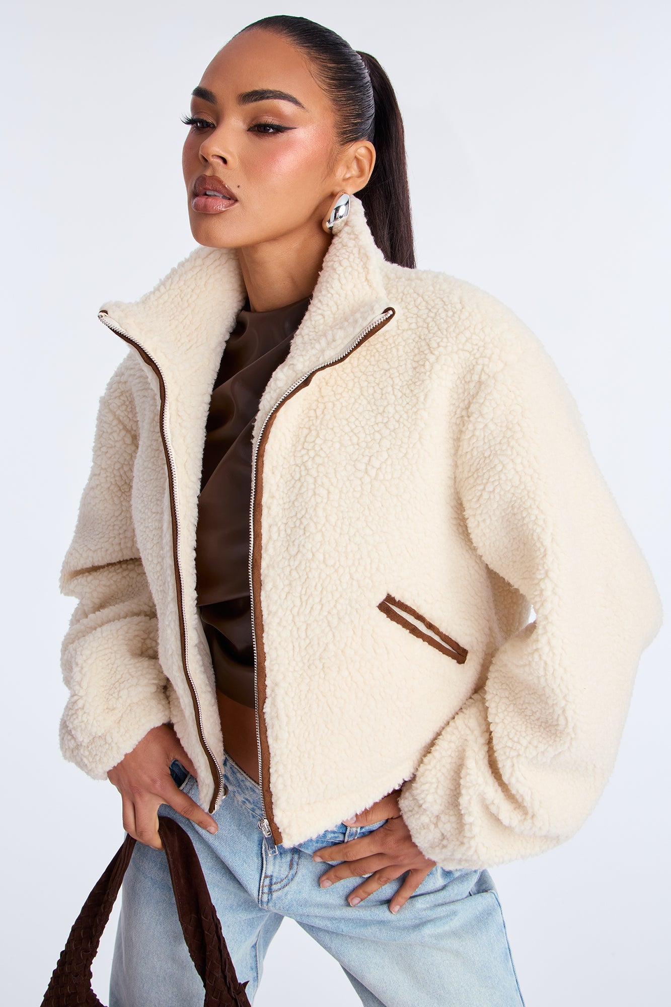Cozy Cove Faux Sherpa Coat - Cream/combo