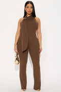 Sophisticated Muse Ribbed Pant Set - Mocha
