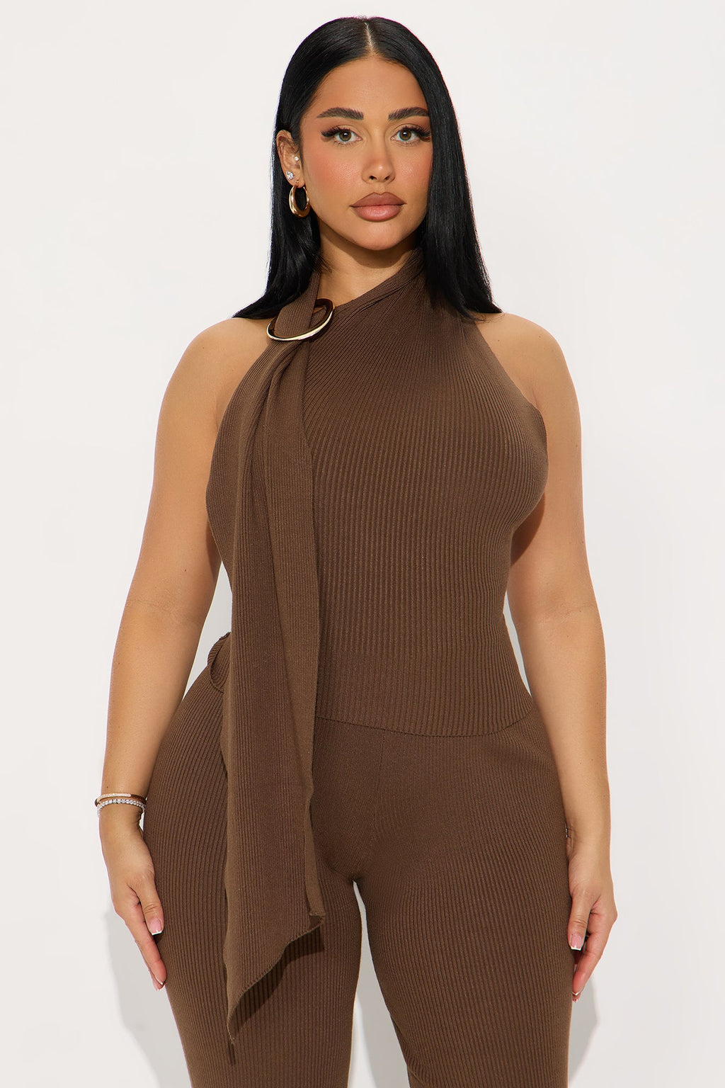 Sophisticated Muse Ribbed Pant Set - Mocha