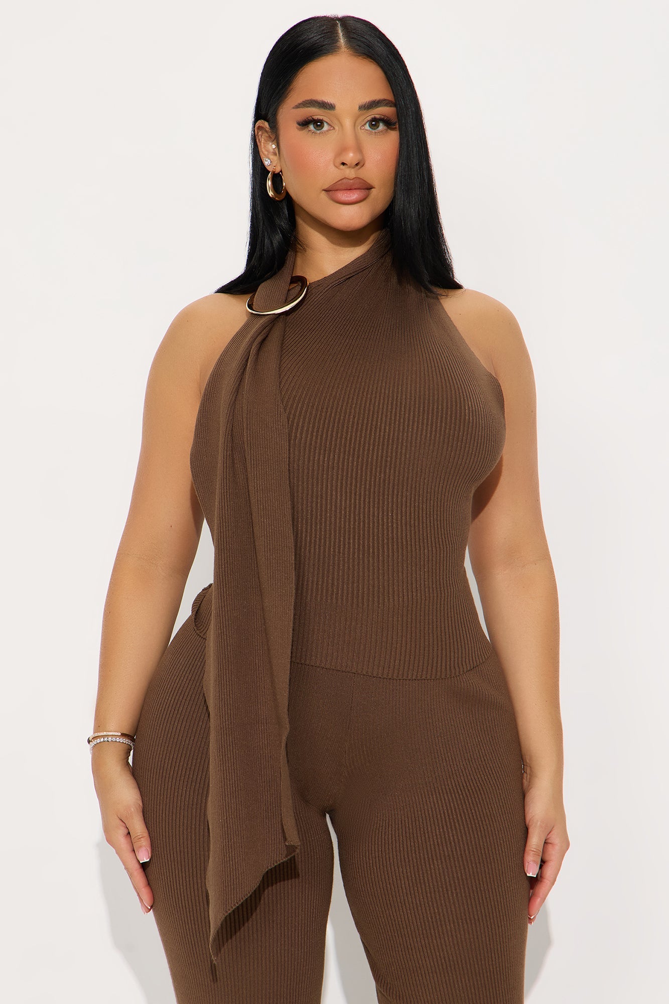 Sophisticated Muse Ribbed Pant Set - Mocha