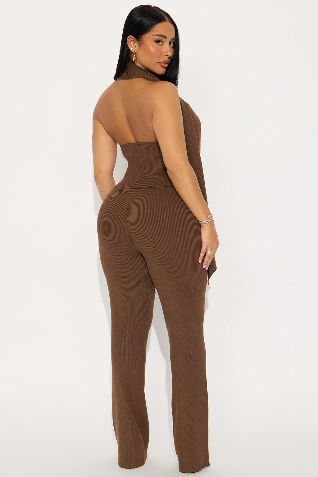 Sophisticated Muse Ribbed Pant Set - Mocha