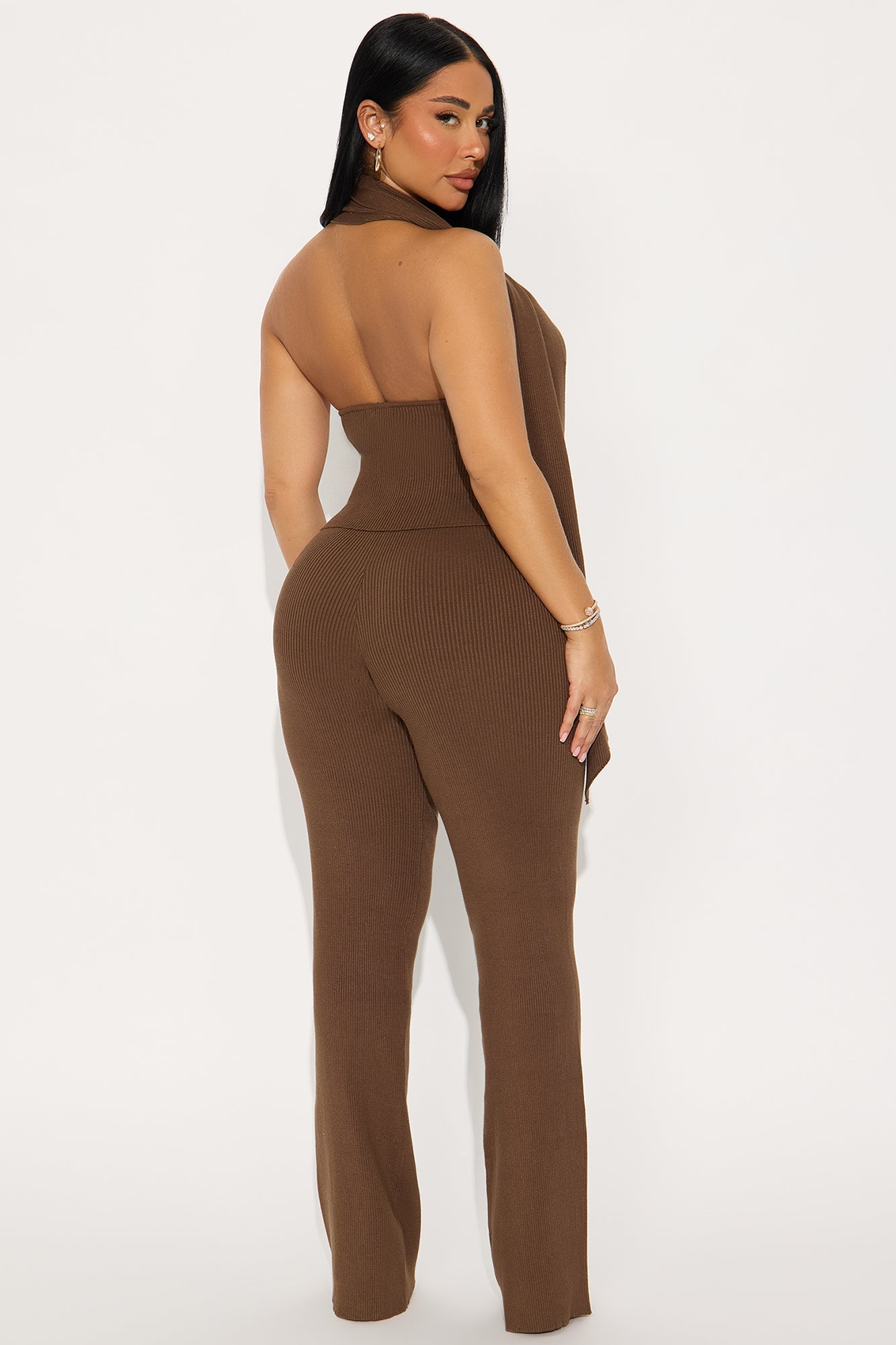 Sophisticated Muse Ribbed Pant Set - Mocha