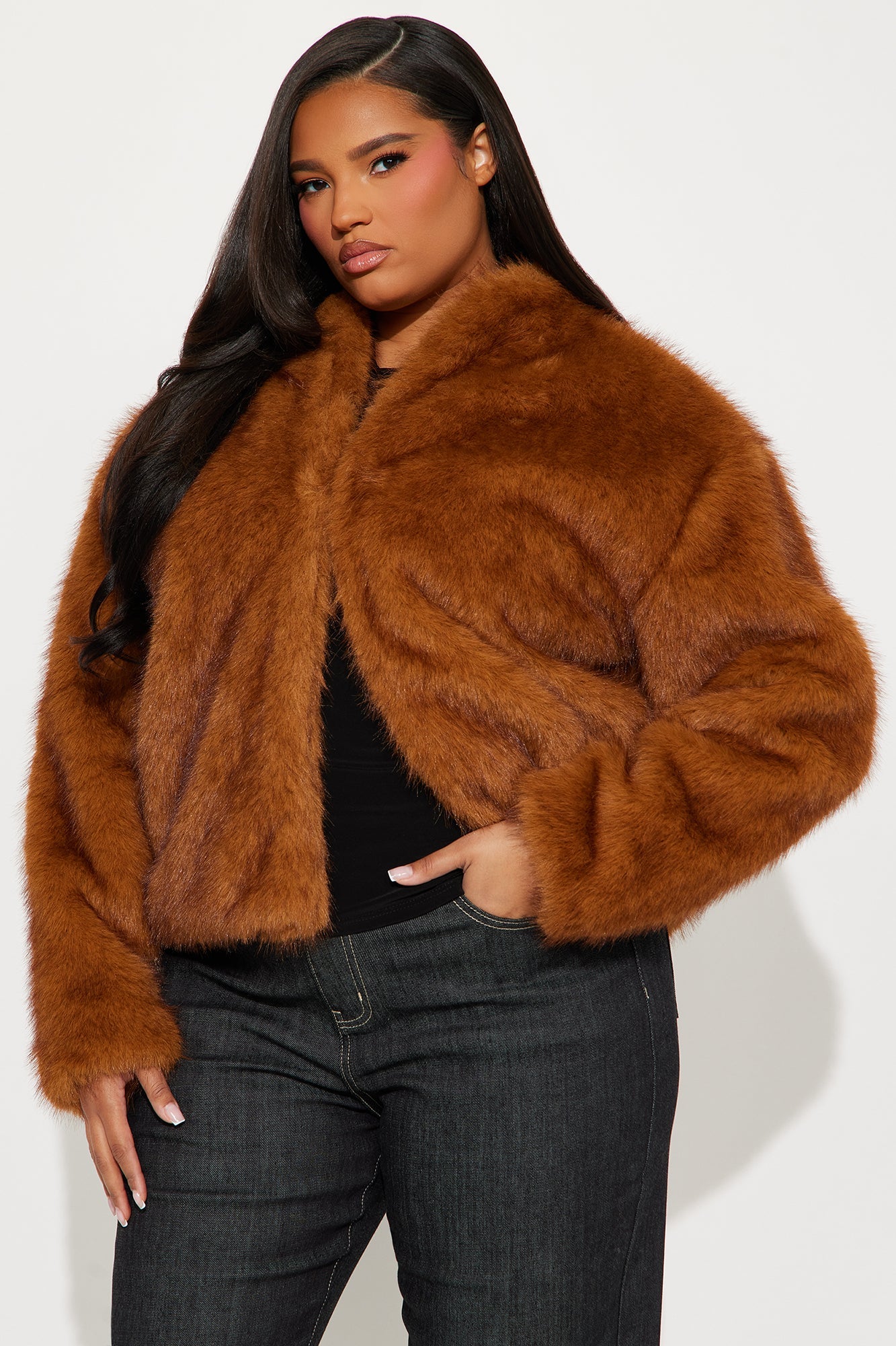 Helena Faux Fur Coat - Cognac