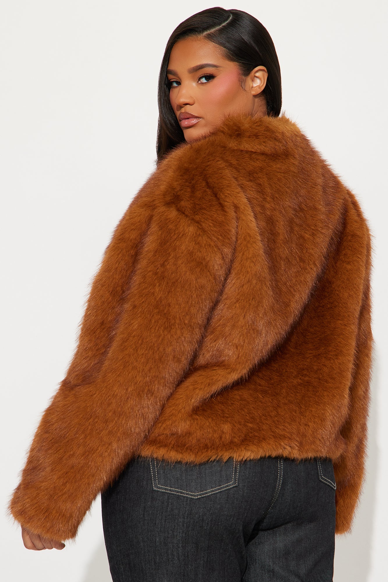 Helena Faux Fur Coat - Cognac
