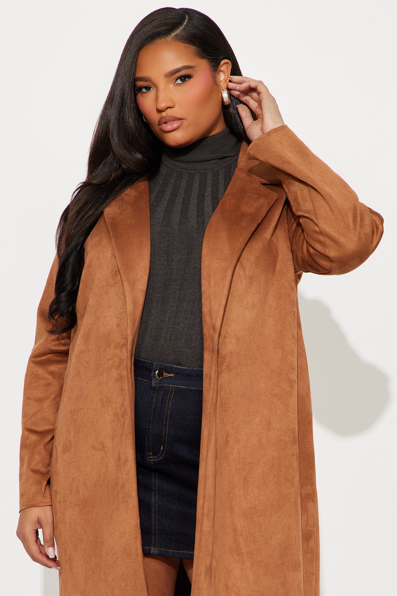 Taylor Faux Suede Trench - Camel