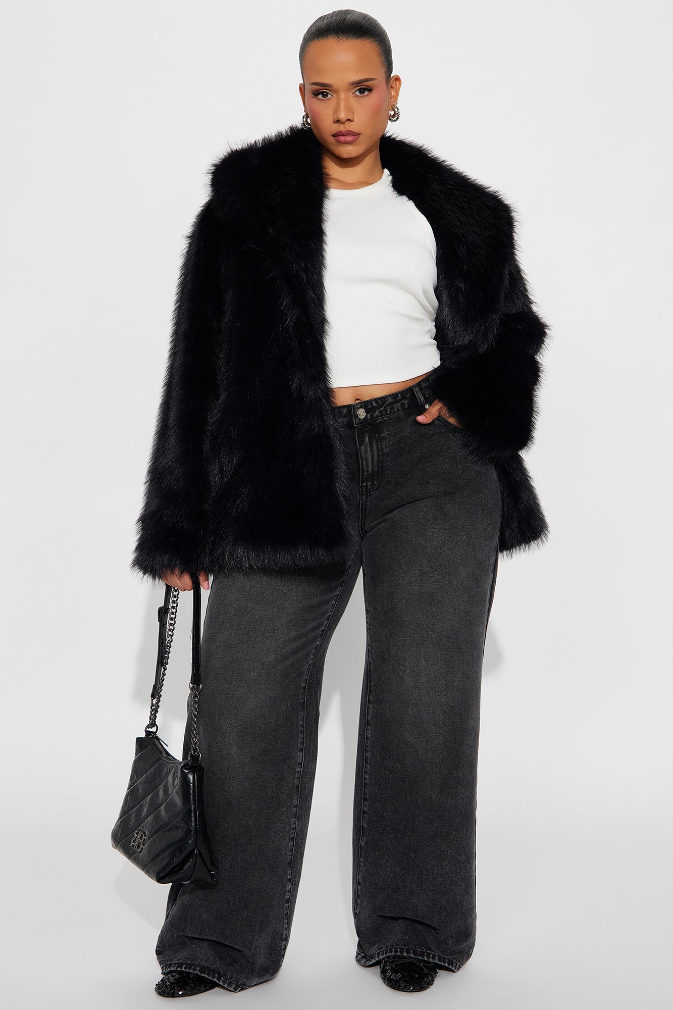 Couture Dreams Faux Fur Coat - Black