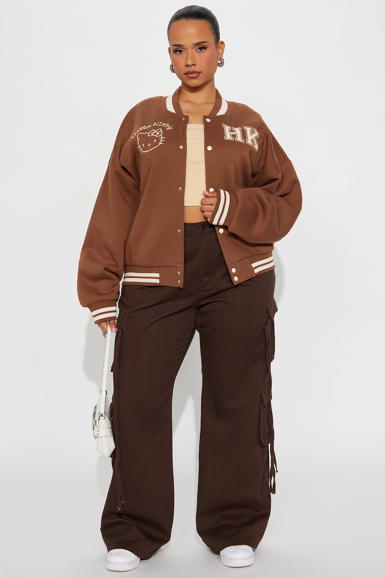 Urban Hello Kitty Fleece Bomber Jacket - Brown