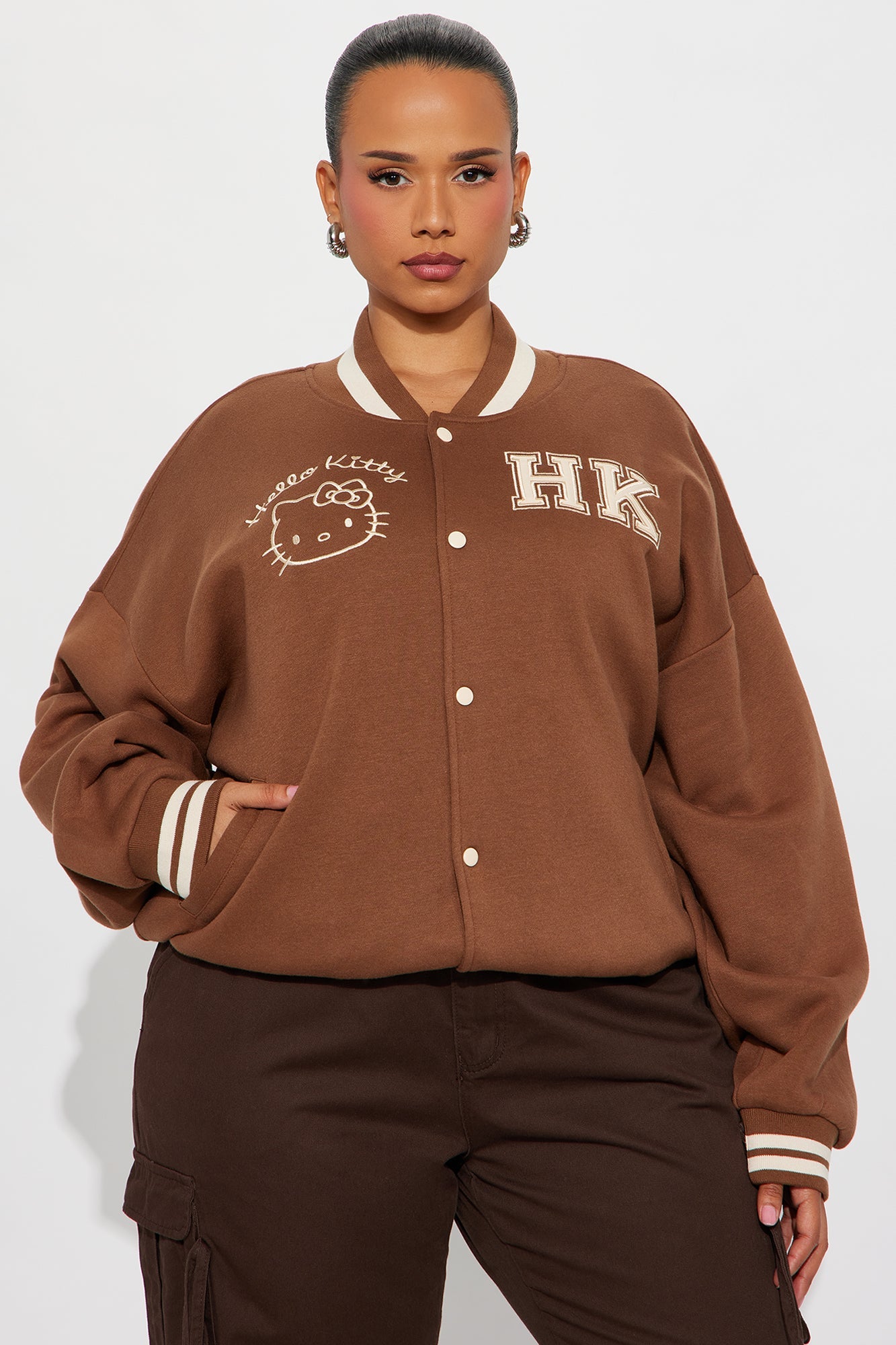 Urban Hello Kitty Fleece Bomber Jacket - Brown