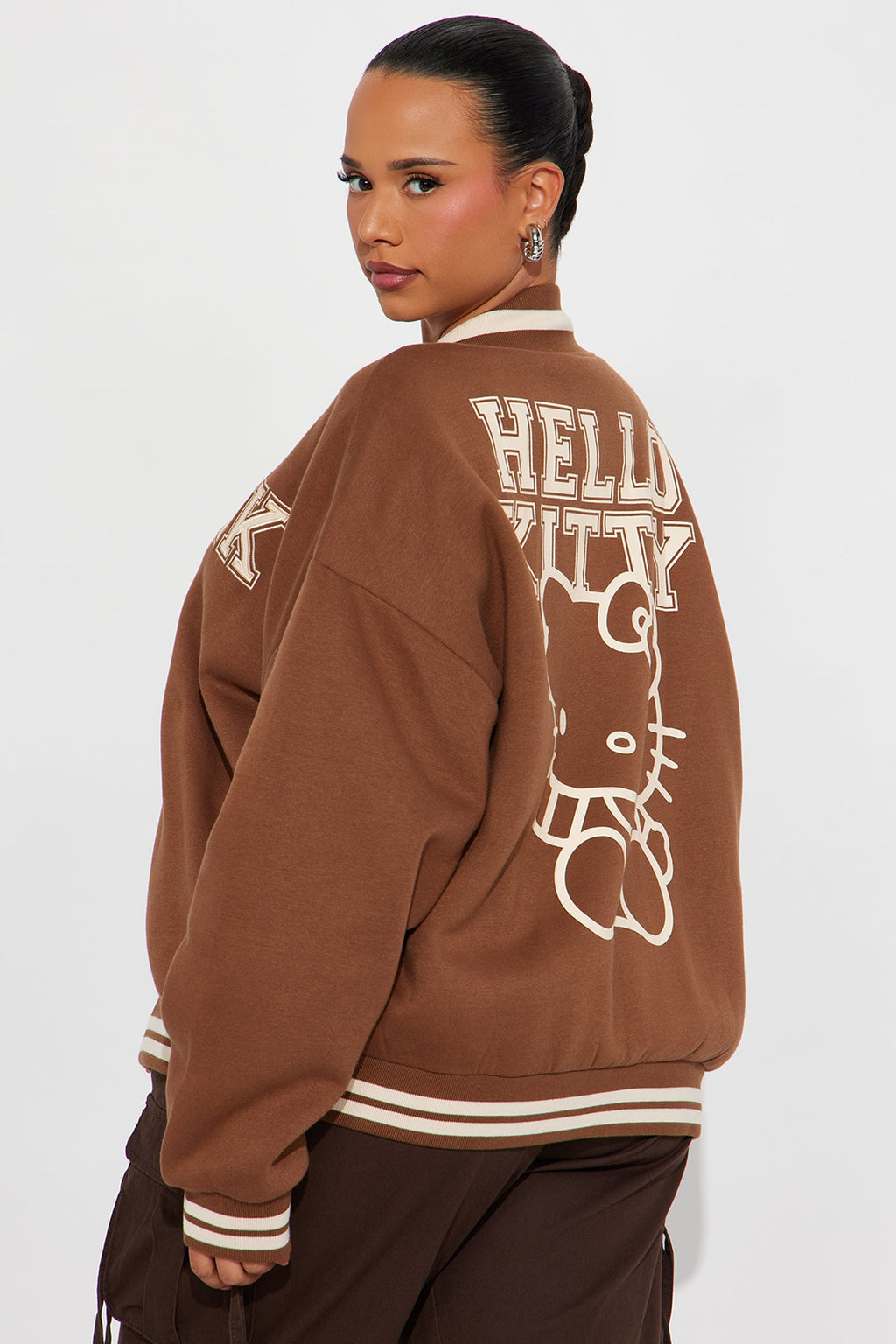 Urban Hello Kitty Fleece Bomber Jacket - Brown