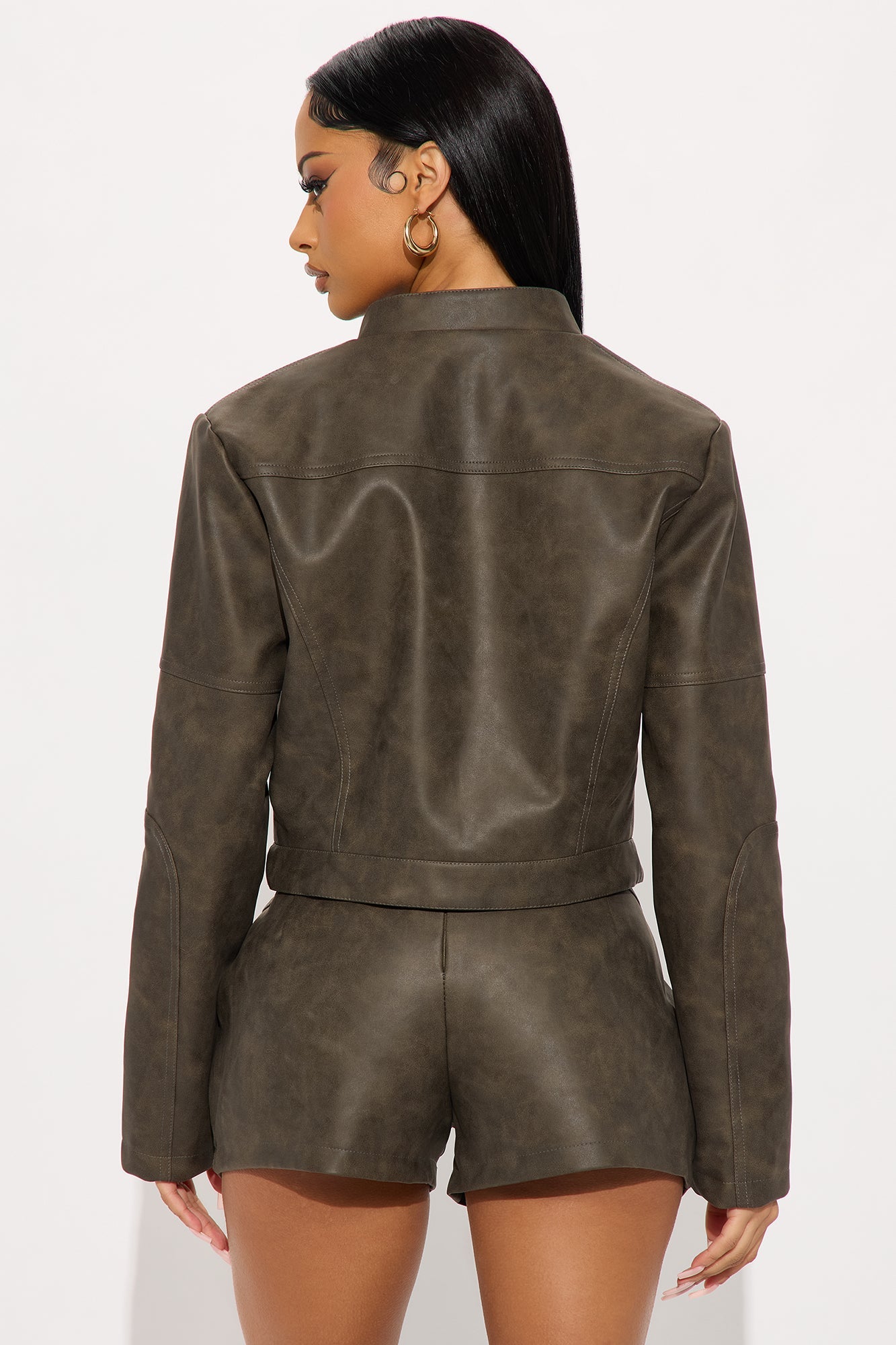 Simone Washed Faux Leather Jacket - Olive